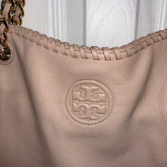 Tory Burch pale pink blush slouchy Marion pebbled leather large tote bag handbag - Picture 13 of 16